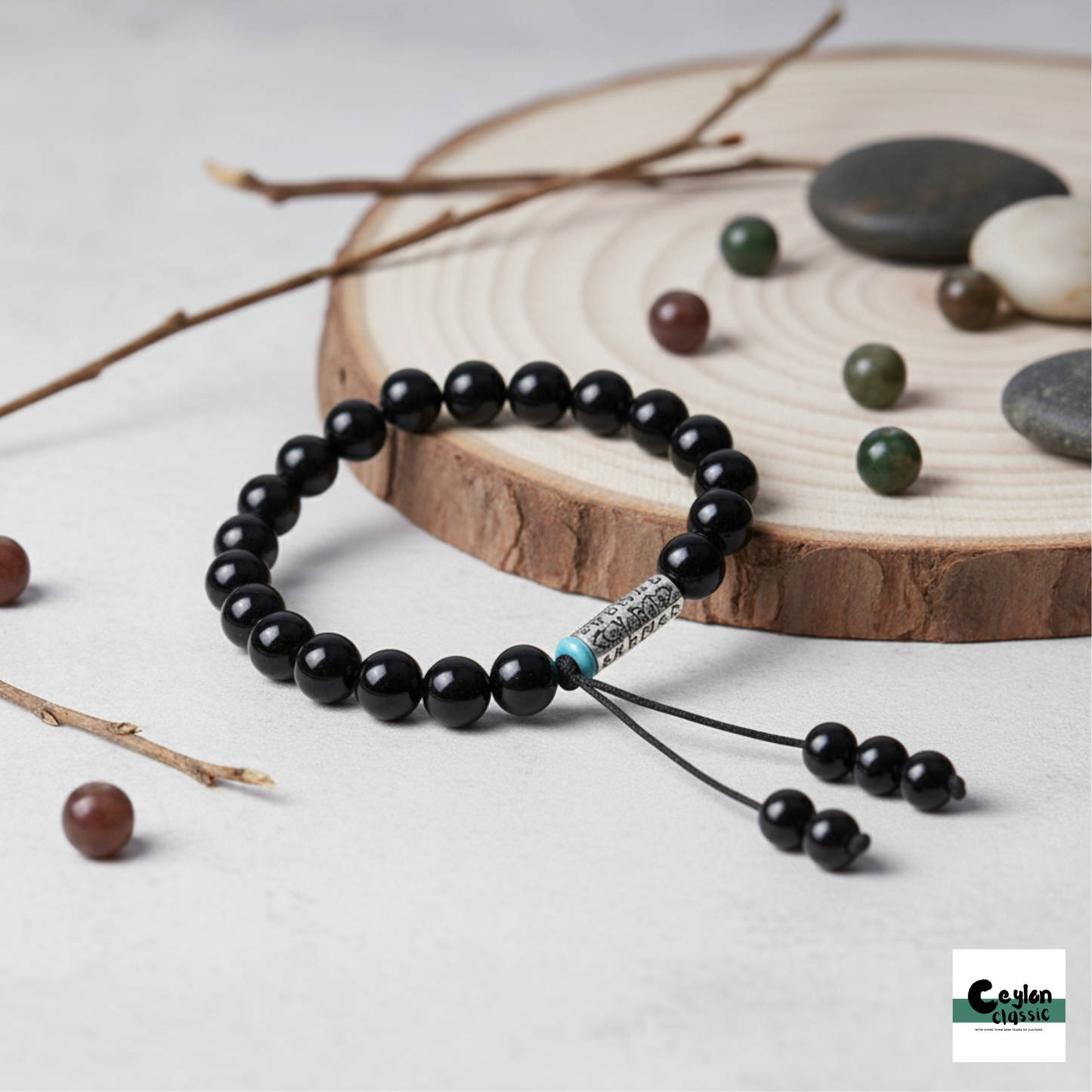 Earth Traveler Black Agate Charm Bracelet - Grounding & Courage
