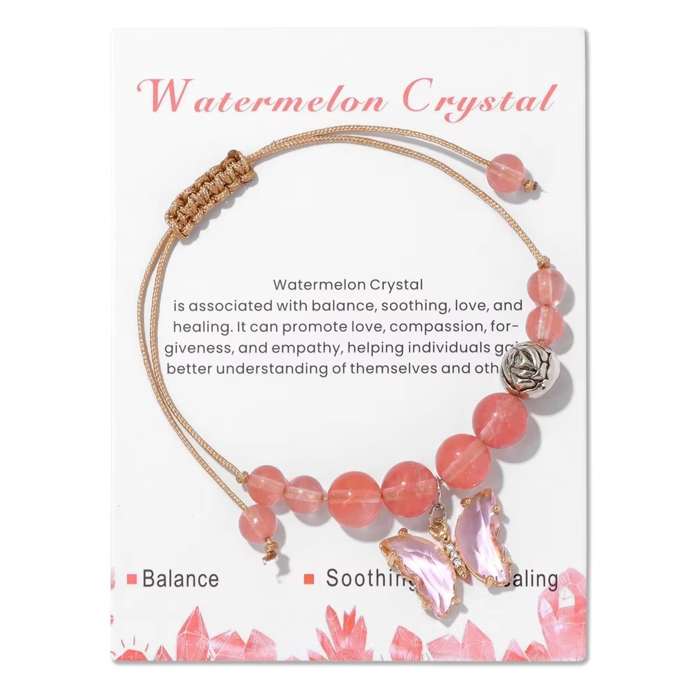 Butterfly Charm Watermelon Crystal Bracelet - Joy & Emotional Healing