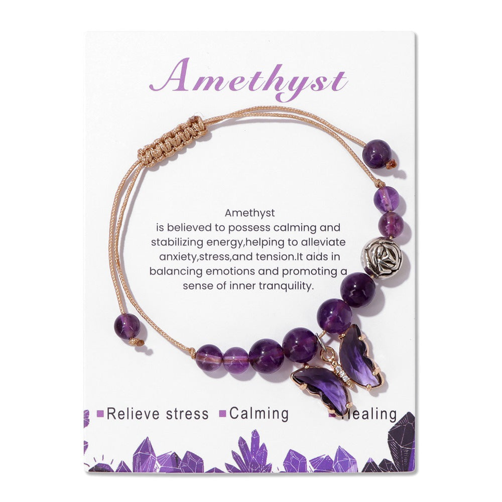Butterfly Charm Amethyst Bracelet - Tranquility & Clarity